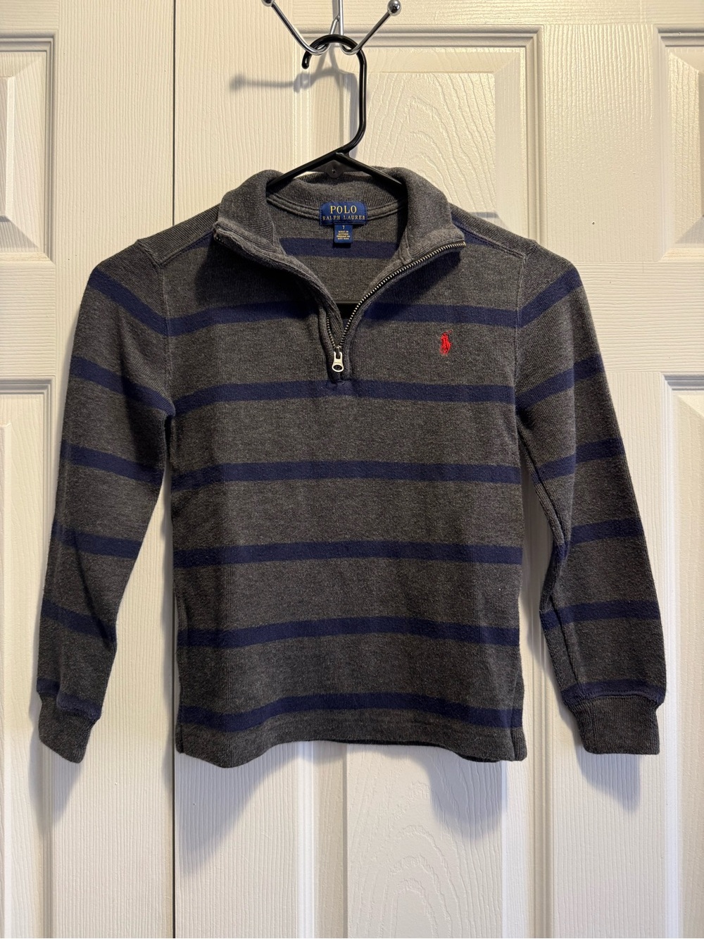 Polo by Ralph Lauren youth size 7 Gray & Navy Quarter-Zip Sweater